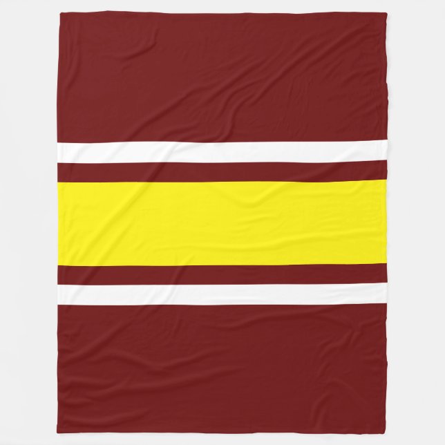 Vertical Bold Yellow White Deep Red Racing Stripes Fleece Blanket (Front)