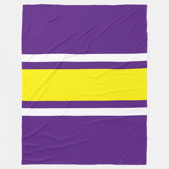 Vertical Bright Yellow White Purple Racing Stripes Fleece Blanket (Front)