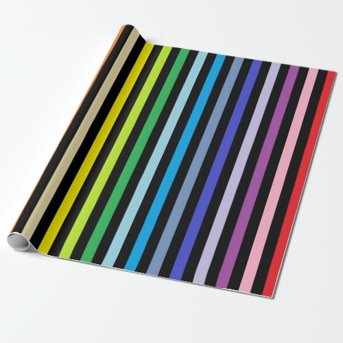 Vertical Broader Spectrum Rainbow and Black Stripe Wrapping Paper