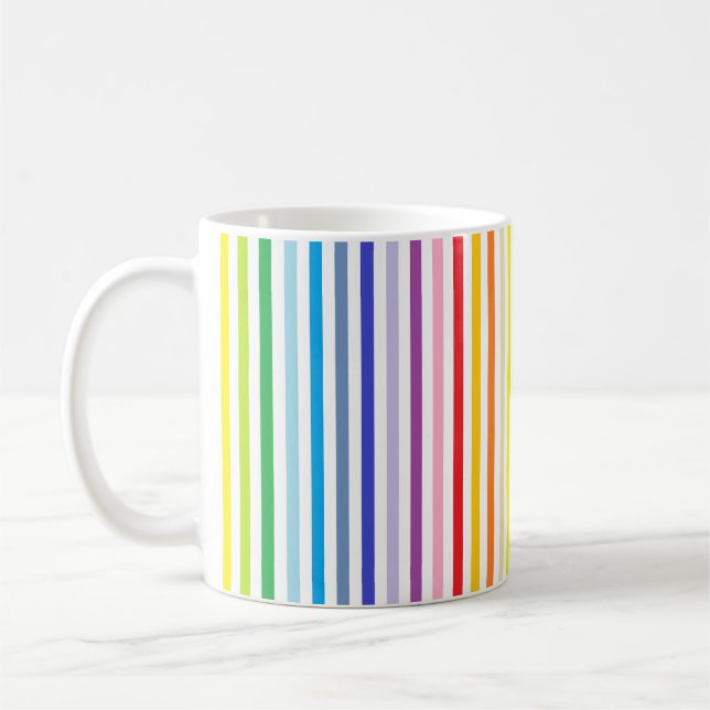 Vertical Broader Spectrum Rainbow and White Stripe Coffee Mug (Left)
