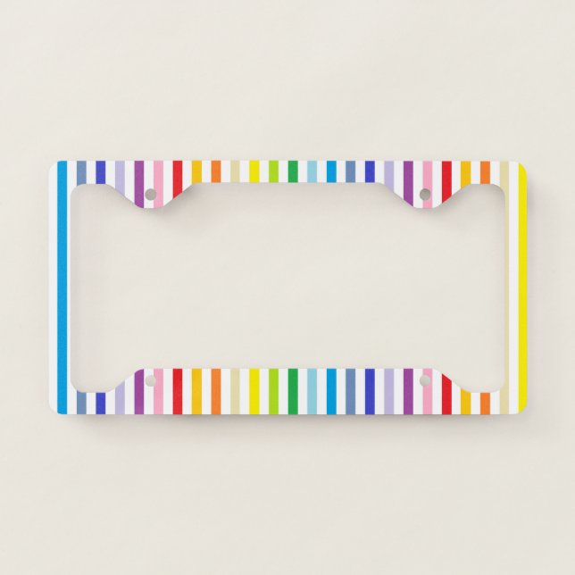 Vertical Broader Spectrum Rainbow and White Stripe License Plate Frame (Front)