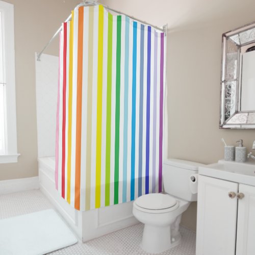 Vertical Broader Spectrum Rainbow and White Stripe Shower Curtain