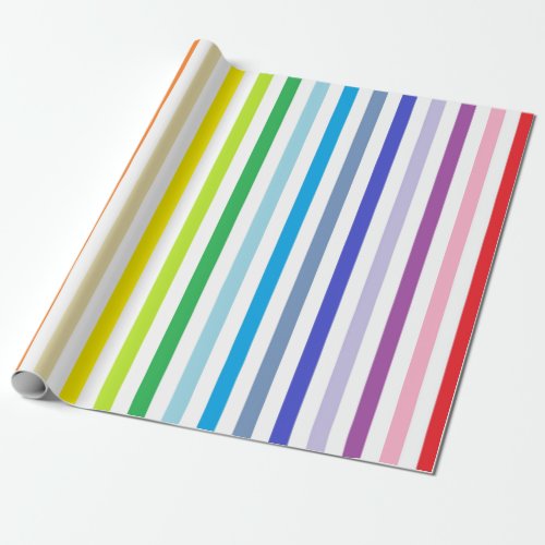 Vertical Broader Spectrum Rainbow and White Stripe Wrapping Paper