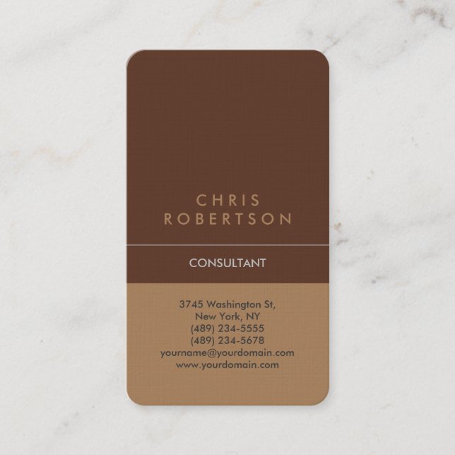Vertical Brown Round Corner Premium Linen Luxury Business Card (Front)