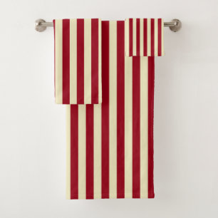 Vertical Burgundy and Cream Stripes Bath Towel Set