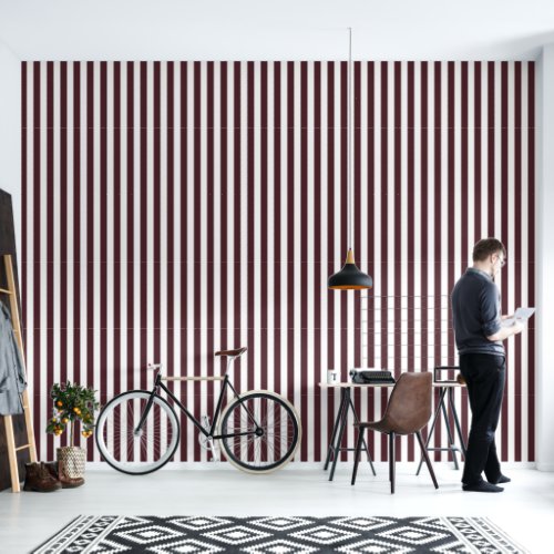 Vertical Burnt Burgundy and White Striped Pattern Wallpaper