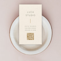 Vertical Business Card | Gold and Cream QR Code