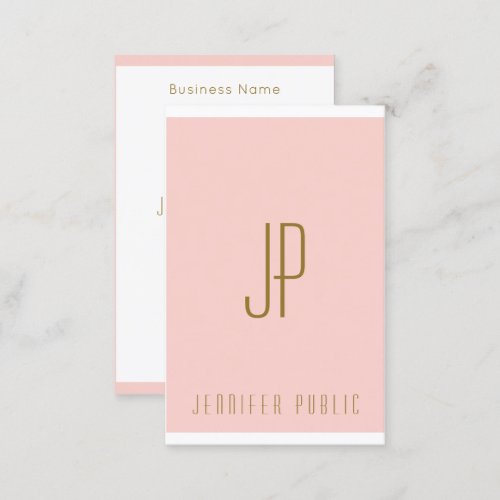 Vertical Business Cards Blush Pink Gold Monogram