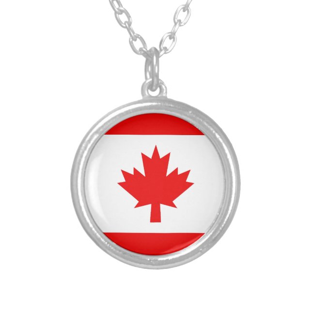 Vertical Canadian Flag Silver Plated Necklace (Front)