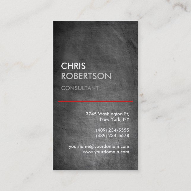 Vertical Chalkboard Gray Red Line Business Card (Front)
