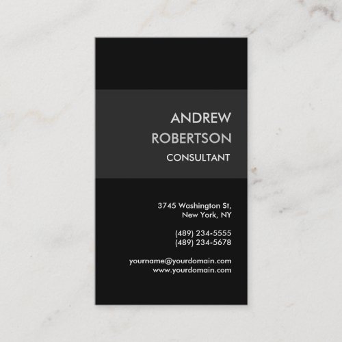 Vertical Chic Black Grey Manager Business Card