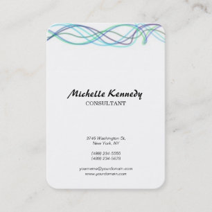 Vertical Chubby Abstract Curves Blue White Script Business Card