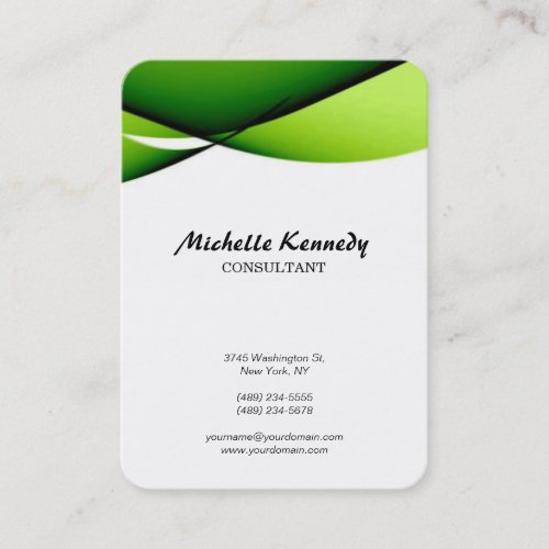 Vertical Chubby Abstract Curves Green White Script Business Card