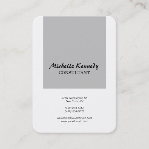 Vertical Chubby Modern Simple Grey White Script Business Card
