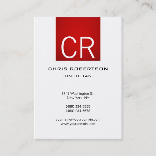 Vertical Chubby Red Stripe White Business Card (Front)