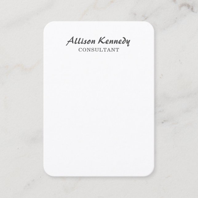 Vertical Chubby Ultra Thick White Brush Script Business Card (Front)