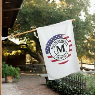 Vertical Circle Family Name Monogram State US House Flag