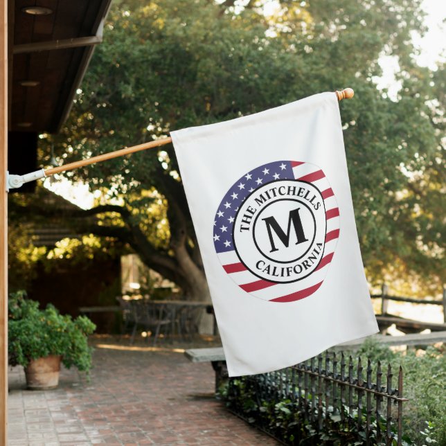 Vertical Circle Family Name Monogram State US House Flag (In SItu)