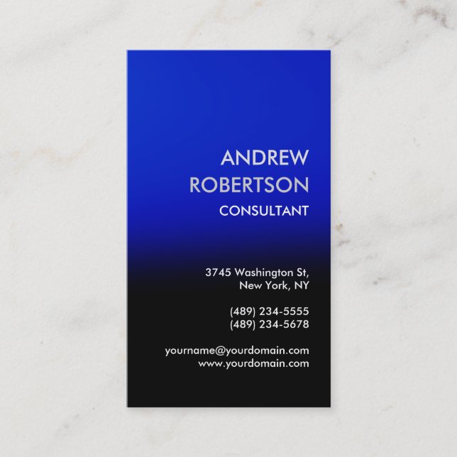 Vertical Clean Blue Black Manager Business Card (Front)