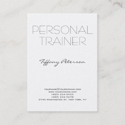 Vertical Clean White Plain Simple Personal Trainer Business Card