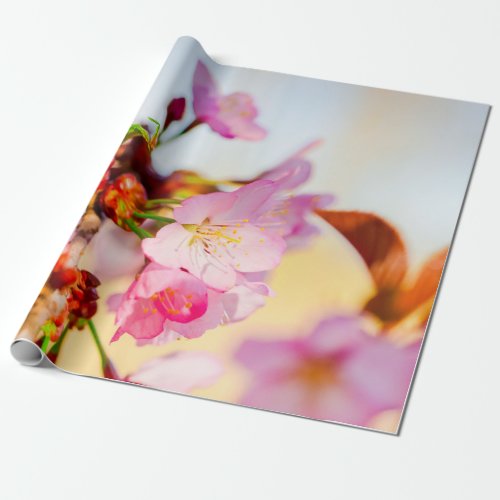 Vertical Cluster Of Sakura Flowers Wrapping Paper