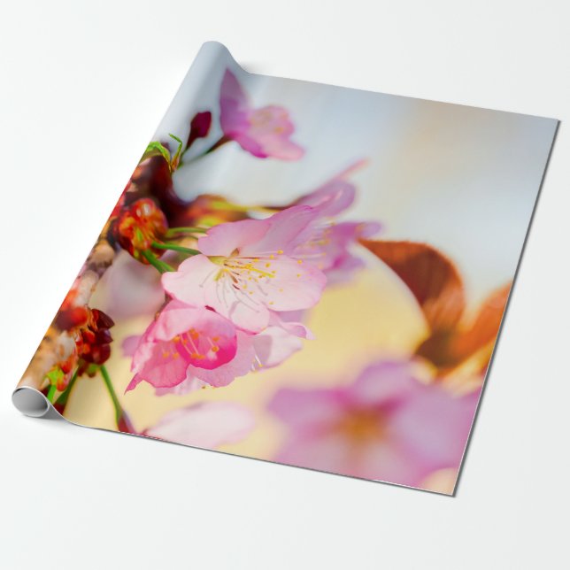 Vertical Cluster Of Sakura Flowers Wrapping Paper (Unrolled)