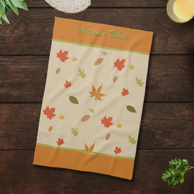Vertical Colorful Autumn Leaves custom text Kitchen Towel (Creator Uploaded)