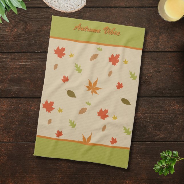 Vertical Colorful Autumn Leaves custom text Kitchen Towel (Creator Uploaded)