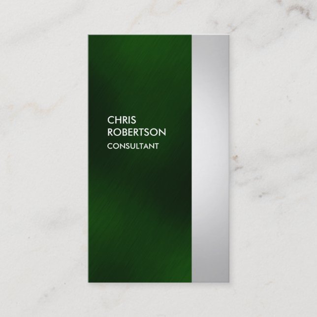 Vertical Colorful Green Grey Stripes Business Card (Front)