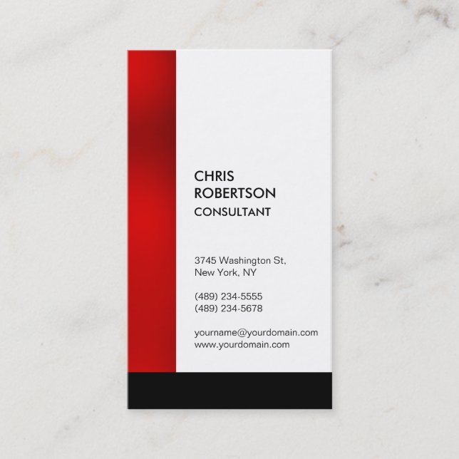 Vertical Colorful Red Black Stripes Business Card (Front)