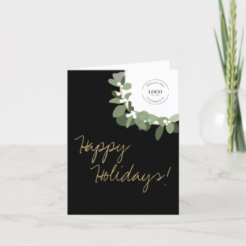 Vertical Company Logo black Modern Wreath Small  Holiday Card