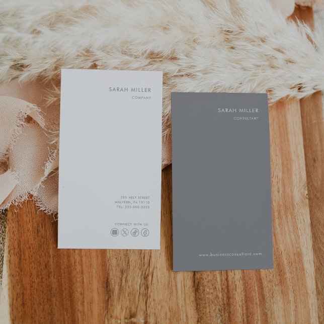 Vertical Consultant Minimalist Formal Gray White Business Card (Creator Uploaded)