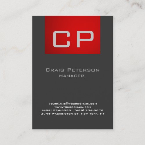 Vertical Creative Gray Red Monogram Business Card