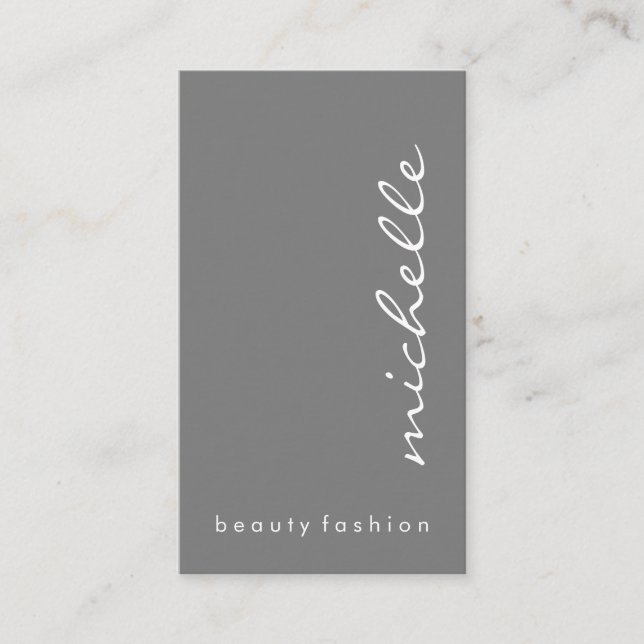 Vertical Cursive Text / Gray Business Card (Front)