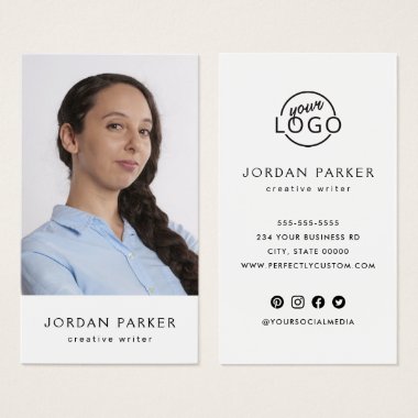 Vertical custom photo and logo business cards