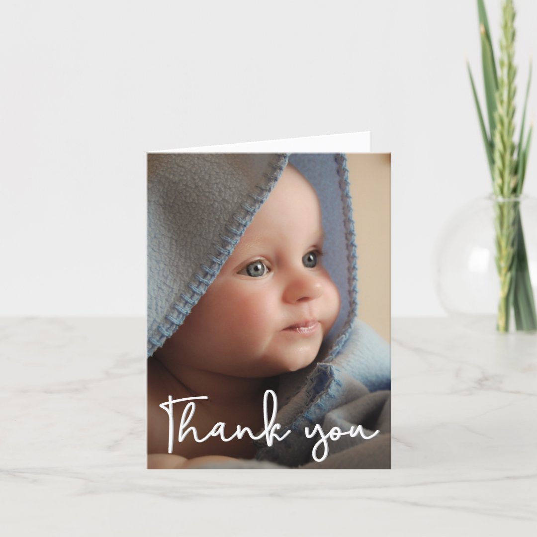 Vertical Custom Photo Handwritten baby shower Thank You Card Zazzle