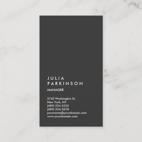 Vertical Dark Gray Trendy Manager Consultant Business Card