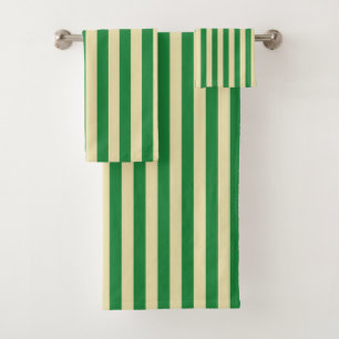 Vertical Dark Green and Beige Stripes Bath Towel Set