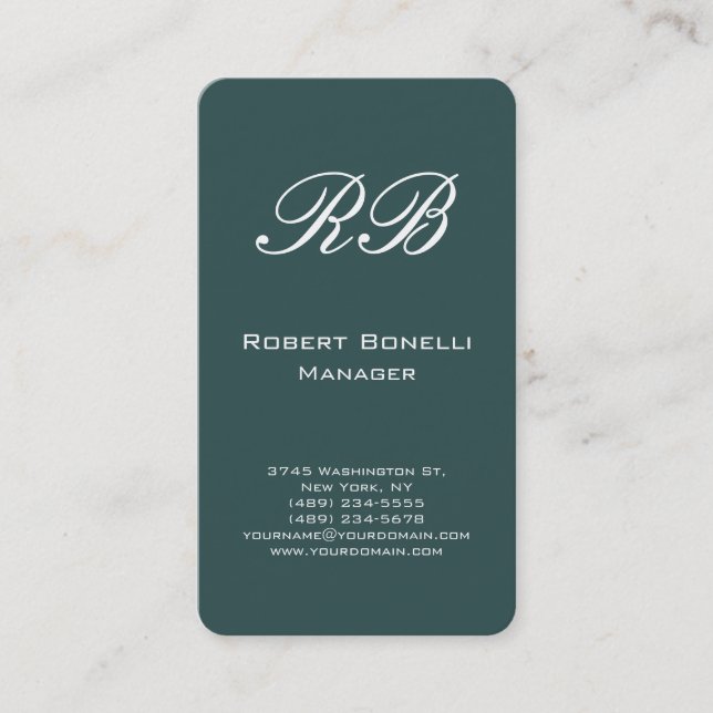 Vertical Dark Slate Gray Monogram Business Card (Front)
