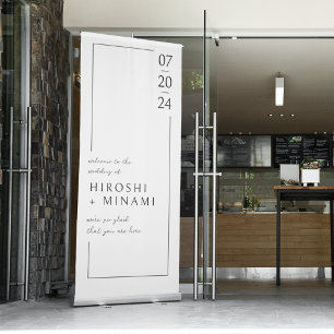 Vertical Date and Personalized Bride & Groom Names Retractable Banner