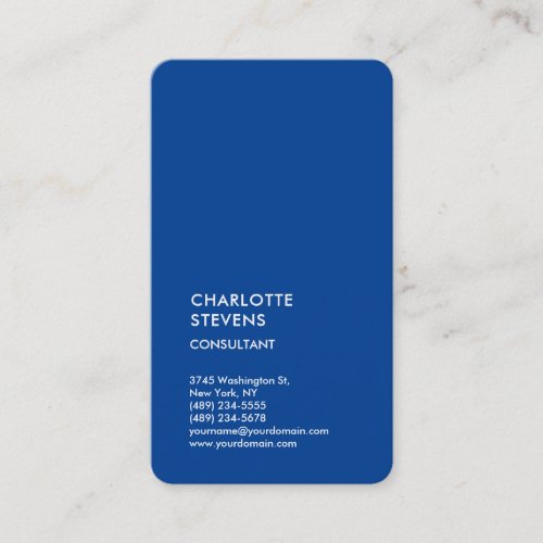 Vertical Deep Blue Trendy Minimalist Elegant Business Card