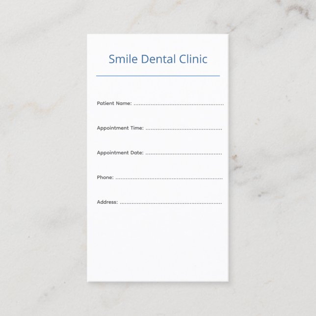 Vertical Dental Appointment Card Clean Design (Front)