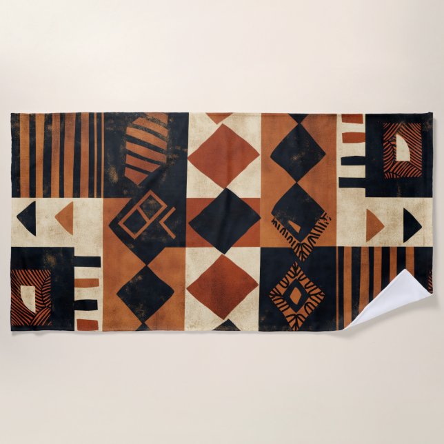 Vertical design with African elements Beach Towel (Front)