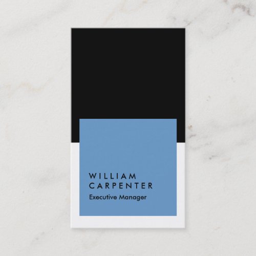 Vertical elegant blue white black plain manager business card