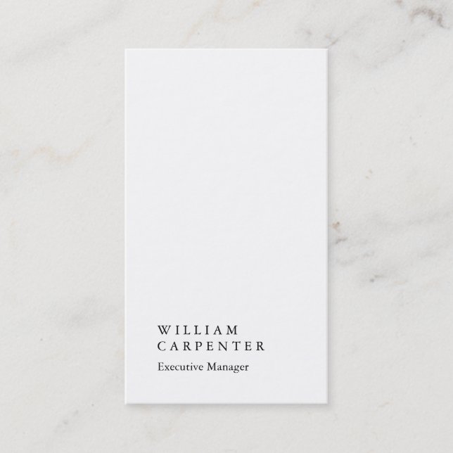 Vertical elegant impressive white plain manager business card (Front)