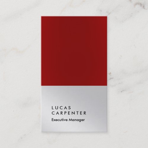 Vertical elegant red metallic silver plain manager business card