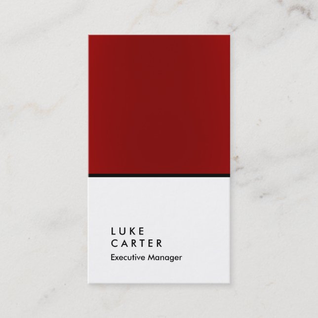 Vertical elegant red white black plain manager business card (Front)