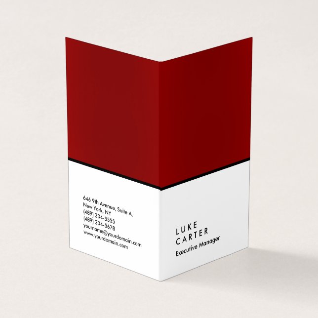 Vertical elegant red white black plain manager business card (Outside)