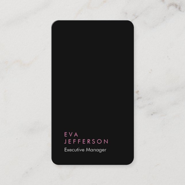 Vertical elegant unique modern black plain business card (Front)
