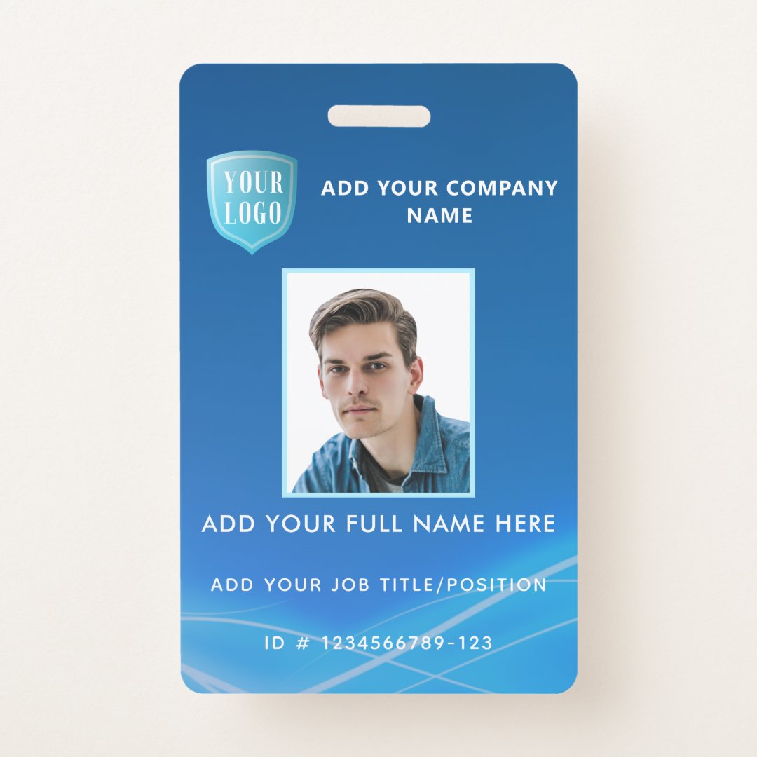 Vertical Employee Photo ID with Logo Badge | Zazzle